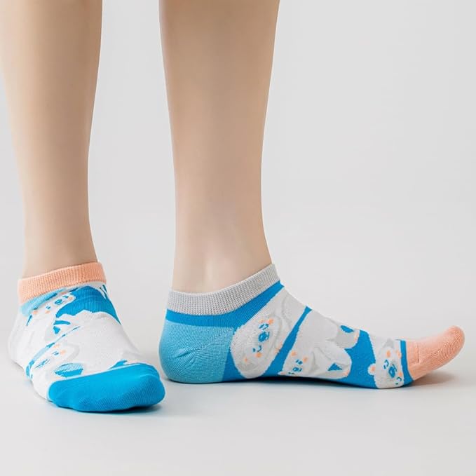 2 Pairs Funny Cartoon Animal Print Cotton Ankle Socks for Women Teens