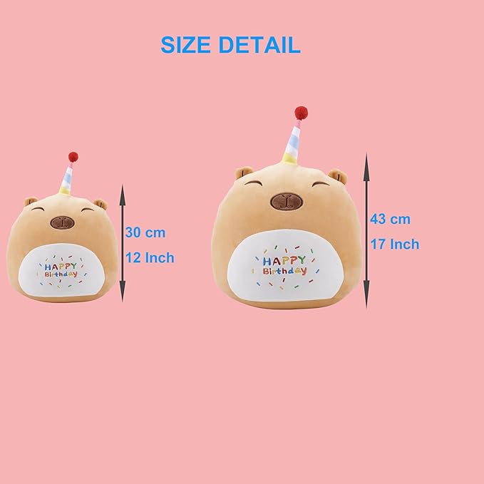 12 Inch Plush Brown Capybara Stuffed Animal Happy Birthday Capybara Hugging Pillow Birthday Capybara Plushies Throw Pillow Birthday Capybara Anime Gift for Kids and Lovers