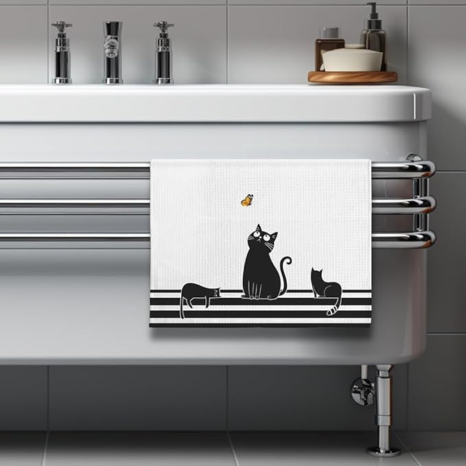 Cat Towel,Cat Kitchen Accessories,Cat Kitchen Towels,Black Cat Gifts for Women,Cat Hand Towel,Cat Dish Towels,Cat Mom Gifts,Fun Kitchen Towels,Funny Bathroom Hand Towels,Gifts for Cat Lovers for Women