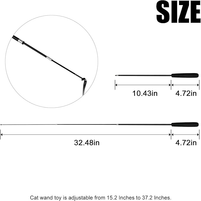 Cat Feather Wand Toys,Retractable Wand Toy with 4 Feather Refills, Interactive Cat Toy Kitten Toy for Indoor Cats to Play Chase Exercis