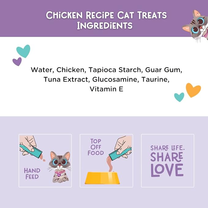 LOVE, NALA - Natural Lickable Cat Squeeze Up Treat,Topper - Chicken Mousse - Wet Food Cat Puree - Grain Free, Fiber Blend, Minerals, Vitamins - 4 Pack 2 oz.