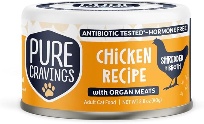 Chicken Recipe in Broth, Shredded Wet Cat Food, Grain-Free Protein, Non-GMO, 12 Pack