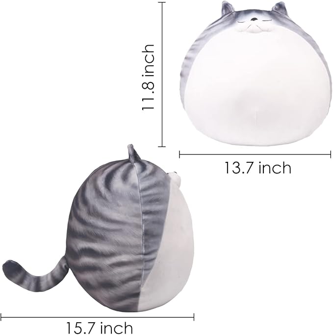 ARELUX 11.8In High Chubby Cat Plush Pillow, Cute Fat Kitty Cat Stuffed Animal Soft Kitten Adorable Hugging Pillow Anime Plushies,Funny Toy Birthday for Adults Friends