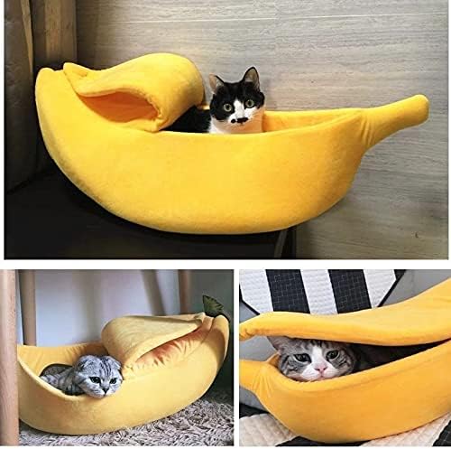 Cute Banana Beds for Cat Pet Sofa Bed Cave Couch Shape Houseboat Cat Cage Accessories Toys Breathable Universal in All Seasons Small Animals Mat (XL 32.3 Inch, Yellow)