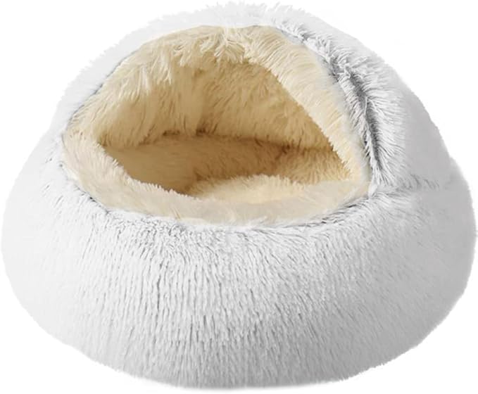 La La Pet® Modern Pet Soft Plush Burrowing Cave Faux Fur Cuddler Round Cat Bed Self Warming Autumn Winter Indoor Snooze Sleeping Cozy Nest for Mini Medium Sized