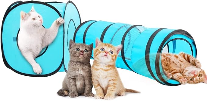 PAWISE Cat Tunnel,Interactive Cat Toy,Pop Up Collapsible Cat Tunnels for Indoor Cats with Foldable Cat Cube (Tunnel Cube)