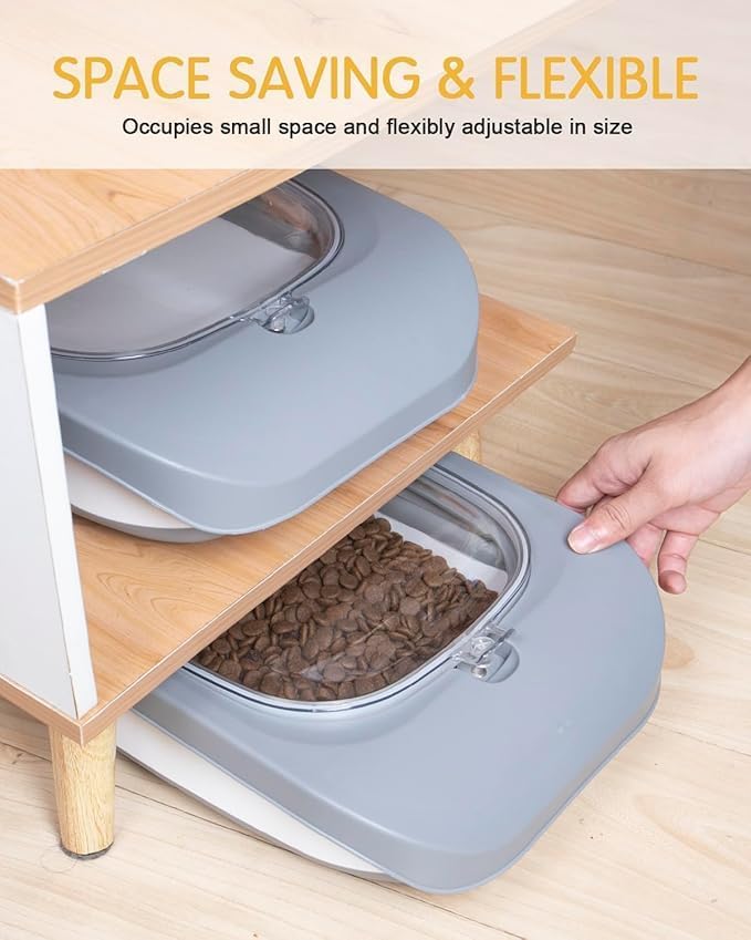 Collapsible Dog Food Container,10-13 LB Cat Food Containers Bin with Lids, Large Pet Food Storage Containers,Dry Food Storage Containers Can Be Use As Cereal Rice Storage Bin, grey