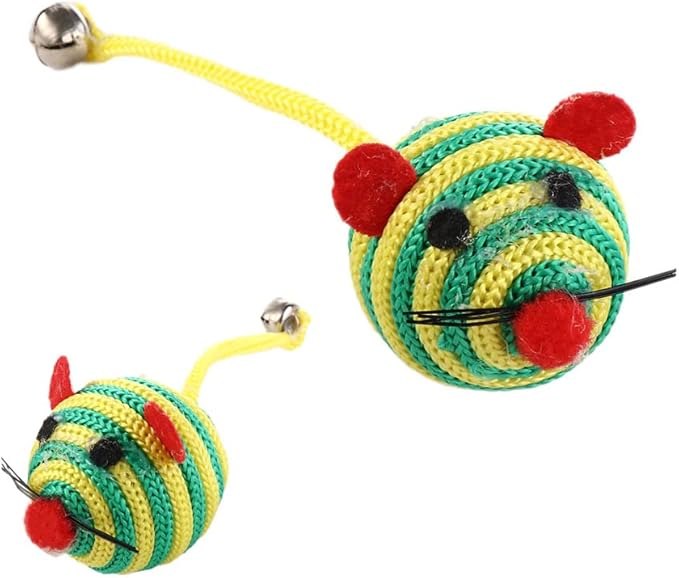 Leadigol 4PCS Cat Toy Mice,Hand Knitted Rainbow Cat Toys Balls,Pet Accessories Nylon Rope Pet Supplies Interactive Kitten for Small Cat Pet Training Toy Sound Cat Throw Toys