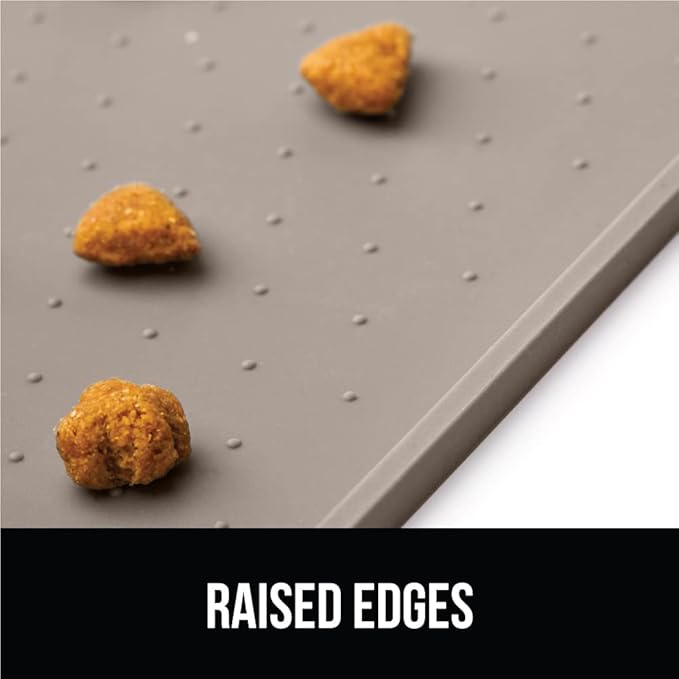 GORILLA GRIP 100% Waterproof Raised Edge BPA Free Silicone Pet Feeding Mat, Dog Cat Food Mats Contain Spills Protects Floors, Placemats for Cats and Dogs Water Bowl, Pets Accessories 32x24 Beige