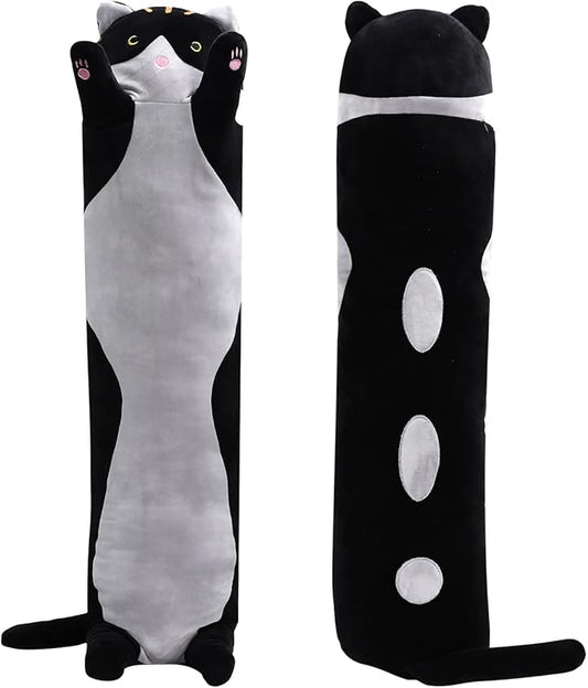 shangman Lovely Plush Cat Doll - Cute Cartoon Soft Stuffed Kitten Pillow, Long Throw Sleeping Pillow, Valentine’s Day Gift for Kids & Girlfriend (Black, 50cm/19.6in)