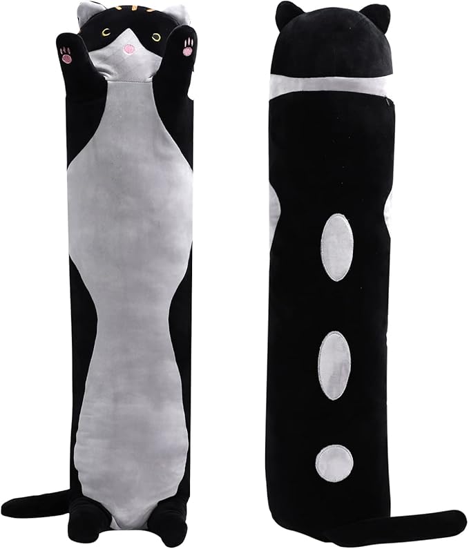 shangman Lovely Plush Cat Doll Cute Cartoon Soft Stuffed Kitten Pillow Long Throw Sleeping Pillow Doll Toy Valentines Day Gift for Kids Girlfriend (Black, 130cm/51.1in)