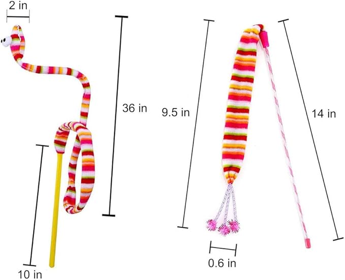 KABASI Cat Wand Rainbow Toy, 3 Styles Funny Interactive Cat Toys, Cuddly Stuffed Snake Cat Toy on Stick with Bell, Colorful Sounding Toys, Rainbow Ribbon Wand for Kittens Training