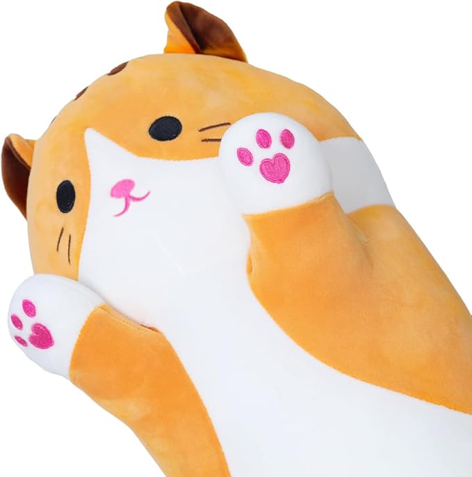 Cute Cat Plush Pillow, Yellow Long Cat Stuffed Animals Soft Long Kitten Plushies Kawaii Cat Stuffed Plush Toy for Kids Girlfriend(110cm/43.3inch)