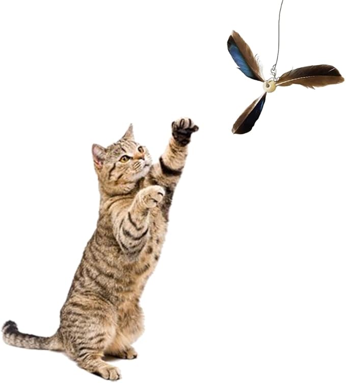 JIANWEI 6PCS Cat Feather Propeller Refills, Cat Fetch Toy Cat Wand Attachment Home Replacement Artificial Feather Cat Playing Tracking Interactive Toys for Kitten Chasing Training(Brown)