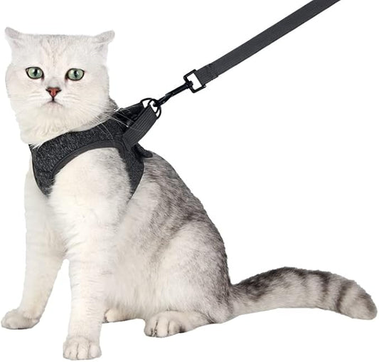 Heywean Cat Harness and Leash - Ultra Light Escape Proof Kitten Collar Cat Walking Jacket with Running Cushioning Soft and Comfortable Suitable for Puppies Rabbits (L, Grey)