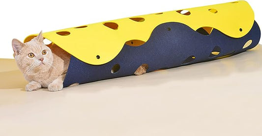 Cat Tunnels for Indoor Cats,Cat Tunnel Mat DIY Cat Play mat for Kittens Felt Cloth Random Combinations and Infinite Extension,Foldable,for Cats Dogs and Rabbits (Blue&Yellow)