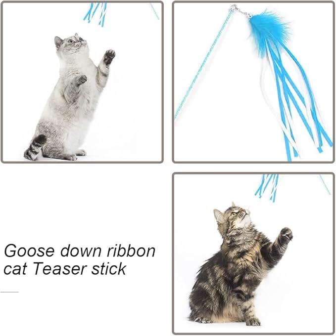 Feather Teaser Cat Toy Interactive Feather Wand Funny Cat Stick with Tassel Bell for Indoor Cat Play