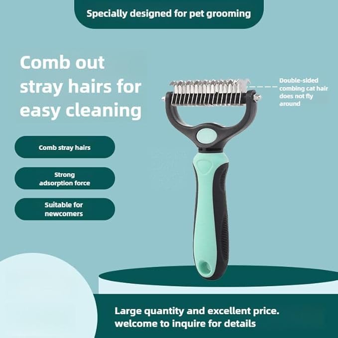 Pet Comb Ultimate Dog Grooming Set: Professional Deshedding Brushes for Dogs & Cats – Perfect for Long-Haired Breeds, Flea Removal, & Dematting (Green, For Large and Medium Dogs)