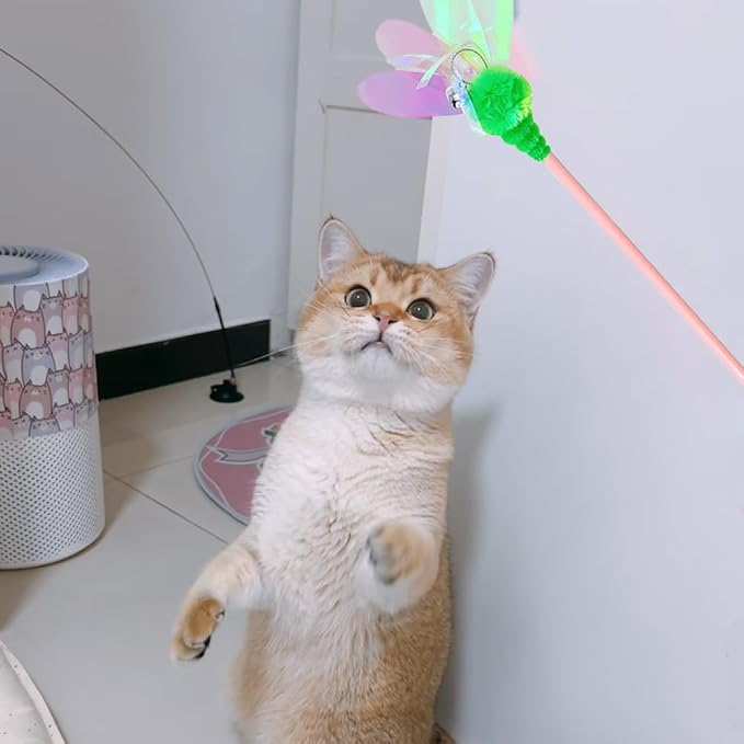 Cat Wand Toy, 4 PCS Insect Cat Toys Interactive Cat Teaser Wands Cat Sticks with Bell for Cat and Kitten