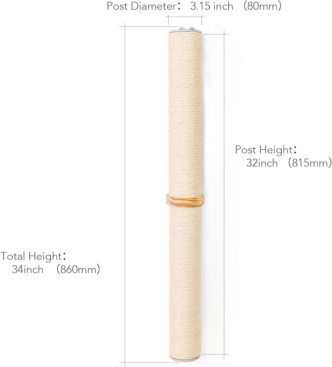 Tall Sisal Rope Cat Scratching Post, Wall Mount 2 Ties Cat Pole - Vertical Cat Wall Scratcher, Cat Wall Furniture
