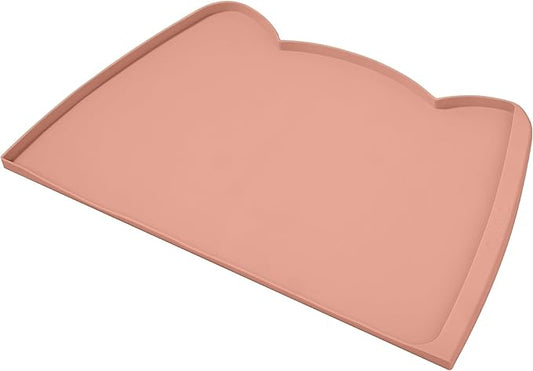 OHMO Dog Food Mat(Rose, 24 * 15'') w/Residue Collection Pocket Silicone Pet Feeding Mat for Floor High Edges Anti Spills Waterproof Cat Water Bowl Tray, Easy Clean Placemat