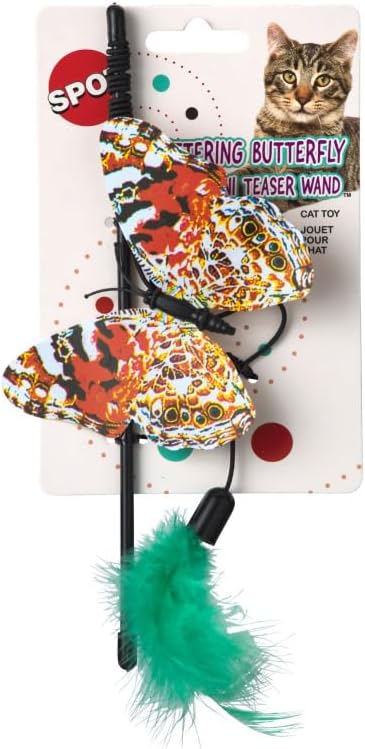 SPOT Ethical Pet Products Fluttering Butterfly Mini Teaser Wand for Cat, 8"