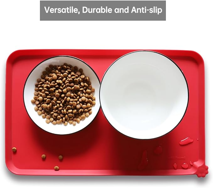 Hoki Found Silicone Pet Food Mats Tray - Non Slip Pet Dog Cat Bowl Mats Placemat - Dog Pet Cat Feeding Mat - Waterproof Dog Cat Food Mats -Pet Water Mats for Floors -Classic Red