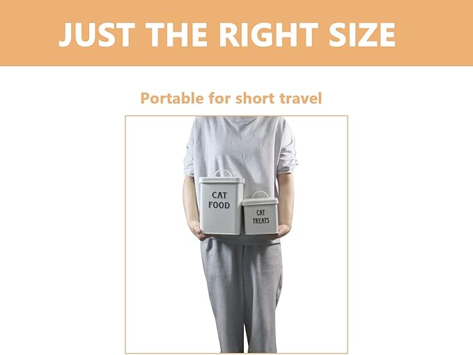 Pethiy Cat Food and Treats Containers Set with Scoop for Cats-Vintage Cream Powder-Coated Carbon Steel-Tight Fitting Lids-Storage Canister Tins-catfood-white