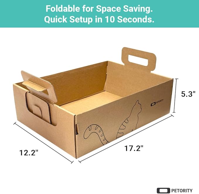 6-Pack Disposable Litter Boxes for Cats, Recycled Cardboard Cat Litter Box, Waterproof, Leakproof, Foldable, Portable for Travel(17.2'' x 12.2'' x 5.3'')
