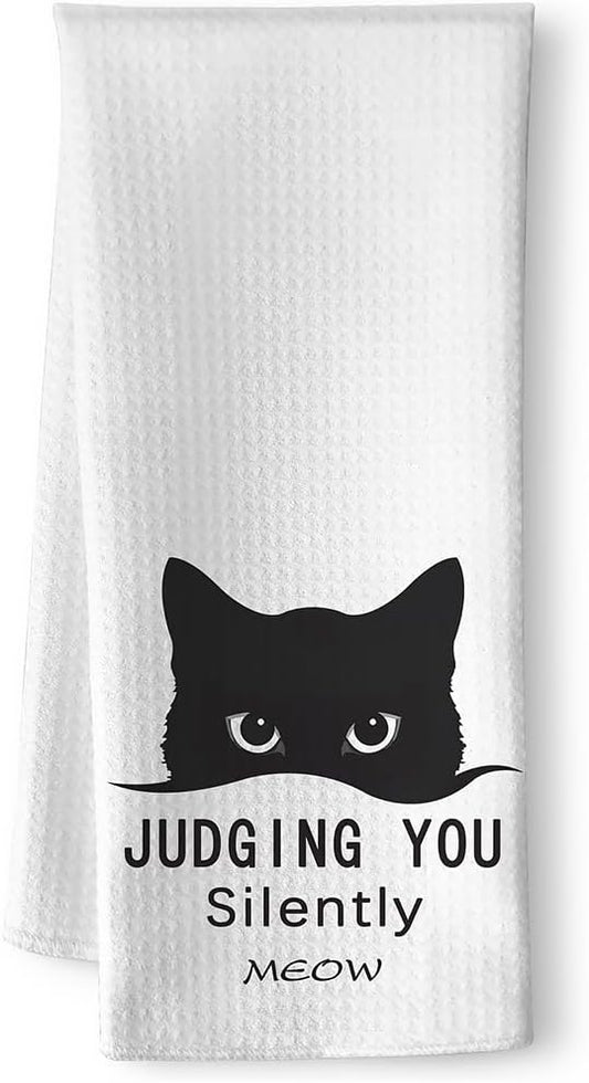 Cat Towels,Cat Kitchen Towels,Cat Dish Towels,Cat Hand Towels,Funny Kitchen Towels,Decorative Kitchen Towel,Black Cat Gifts for Women,Cat Kitchen Accessories-Cat Towel Gifts for Cat Lovers for Women