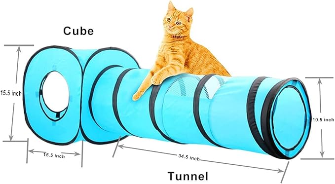 PAWISE Cat Tunnel,Interactive Cat Toy,Pop Up Collapsible Cat Tunnels for Indoor Cats with Foldable Cat Cube (Tunnel Cube)