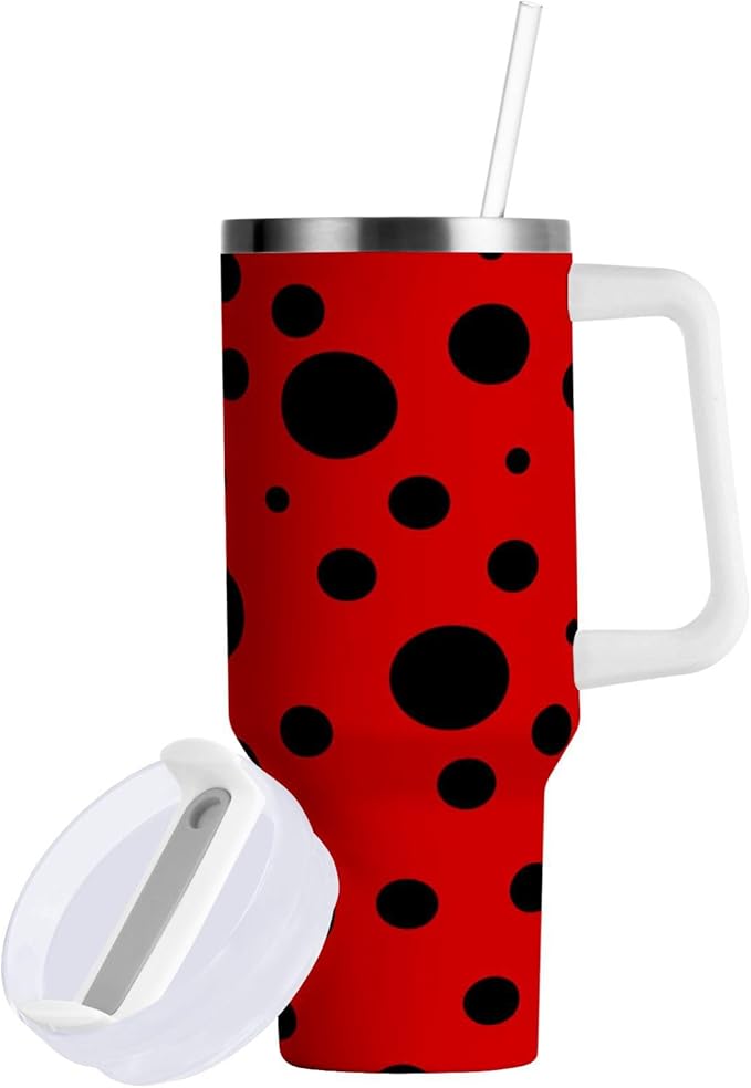 Boccsty Ladybug Red Black Spots Insulated Tumblers Reusable Stainless Steel Tumbler 30 oz Cup Coffee Travel Mug Water Bottle with Handle & Flip Straw for Home Office Car