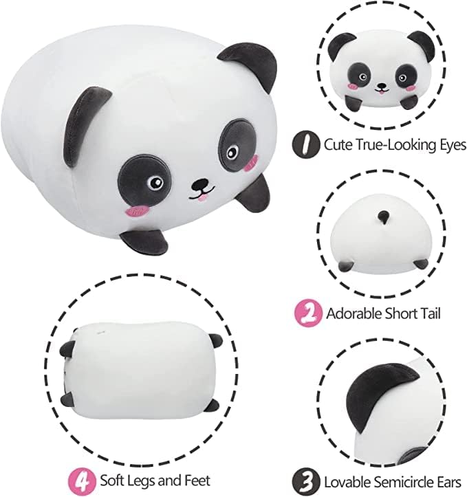 TemBe 23.6 inch Cute Large Panda Plush Stuffed Animal Pillow, Very Soft Squish Mellow Hugging Toy Gifts for Bedding, Kids Sleeping Cute Pillow (Panda)