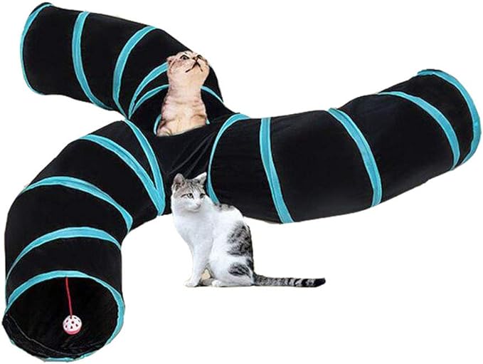 iHOO Cat Tunnels S-Way Crinkle Play Toys Collapsible Tube with Ball Maze Cat House Pet Interactive for Cat Puppy Kitten Rabbit 3-Way Tunnel