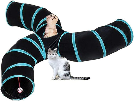 iHOO Cat Tunnels S-Way Crinkle Play Toys Collapsible Tube with Ball Maze Cat House Pet Interactive for Cat Puppy Kitten Rabbit 3-Way Tunnel
