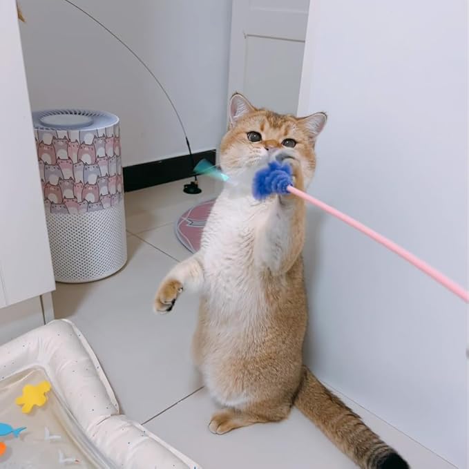 Cat Wand Toy, 4 PCS Insect Cat Toys Interactive Cat Teaser Wands Cat Sticks with Bell for Cat and Kitten