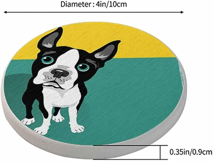Boston Terrier Dog Coasters for Drinks Absorbent Ceramic Drink Coaster for Coffee Wooden Table Home Decor Set of 2