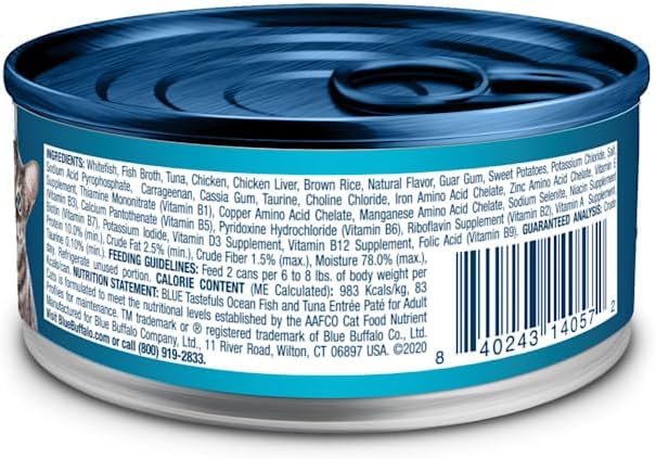 Blue Buffalo Tastefuls Ocean Fish and Tuna Entree Wet Cat Food Pate, 3 oz., Case of 12