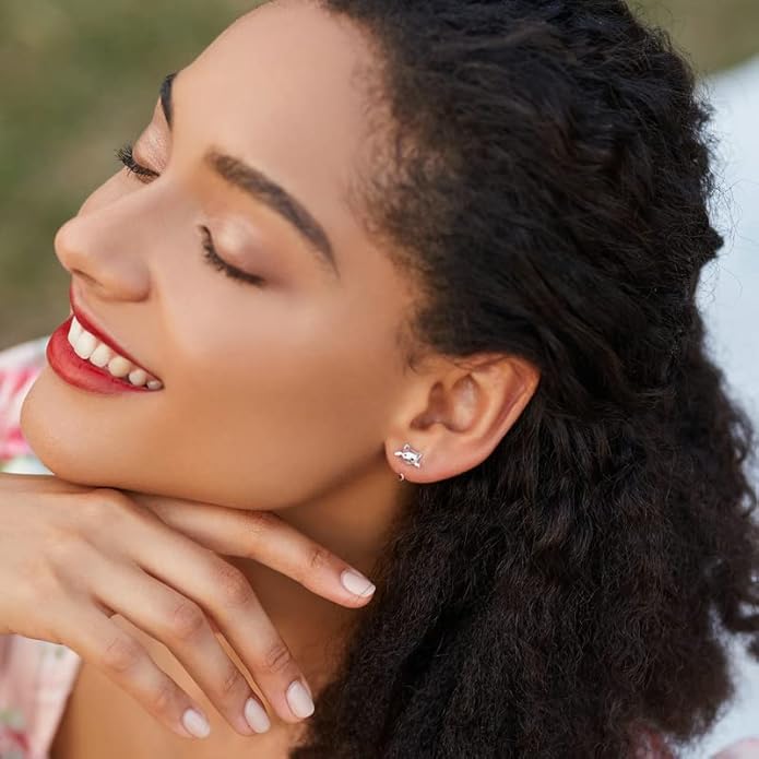 BISAER 925 Sterling Silver Half Huggie Hoop Earrings Cute Cat Dog Panda Animal Earrings for Women Jewelry Gifts