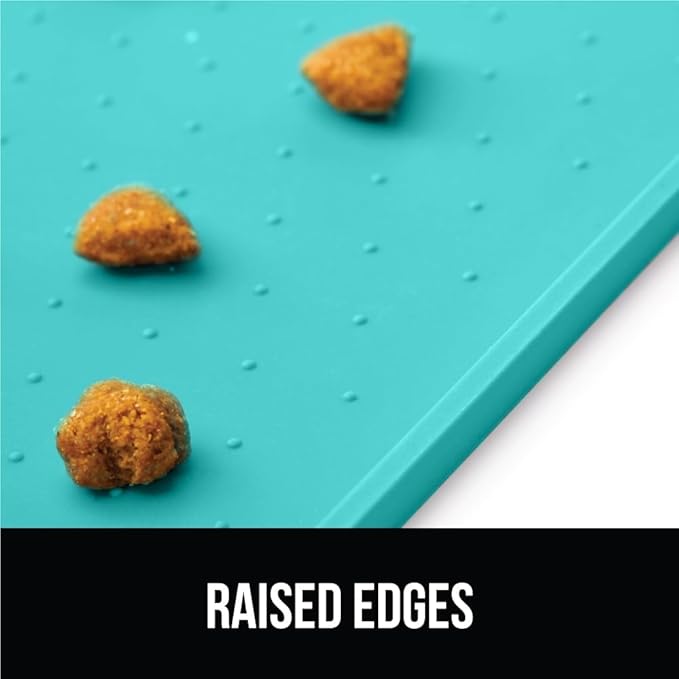 GORILLA GRIP 100% Waterproof Raised Edge BPA Free Silicone Pet Feeding Mat, Dog Cat Food Mats Contain Spills Protects Floors, Placemats for Cats and Dogs Water Bowl, Pets Accessories 28x18 Turquoise