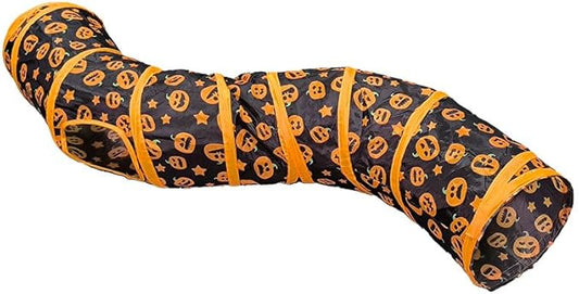 Halloween Pumpkin Printed Cat Tunnel, Polyester, Waterproof, Washable, Foldable，9.85 in Diameter, 51 in Length