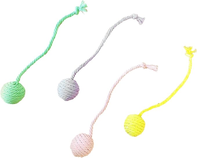 Cat Mouse Toys, 4 PCS Funny and Cute Cat Toy Mice Set with Built in Sound Stone, Interactive Pets Toy and Kittens for Bored Indoor Adult Cats (Cotton Ball)