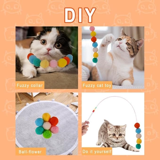Cat Toy Balls, 100Pcs 1.2Inch Cat Pompom Ball and 1 Cat Ball Toy Launcher, Colorful and Soft Interactive Cat Balls, Active Cat Exercise Toys for Indoor Cats