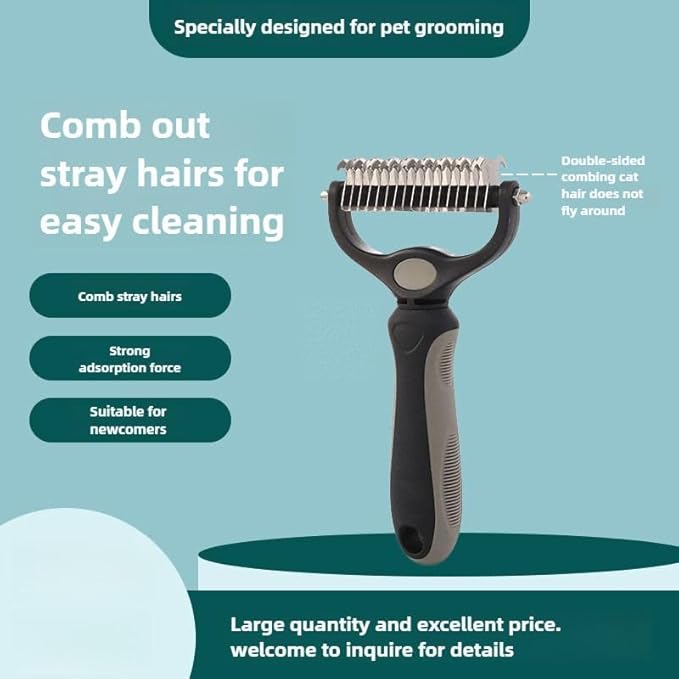 Pet Comb Ultimate Dog Grooming Set: Professional Deshedding Brushes for Dogs & Cats – Perfect for Long-Haired Breeds, Flea Removal, & Dematting (Grey, For Large and Medium Dogs)