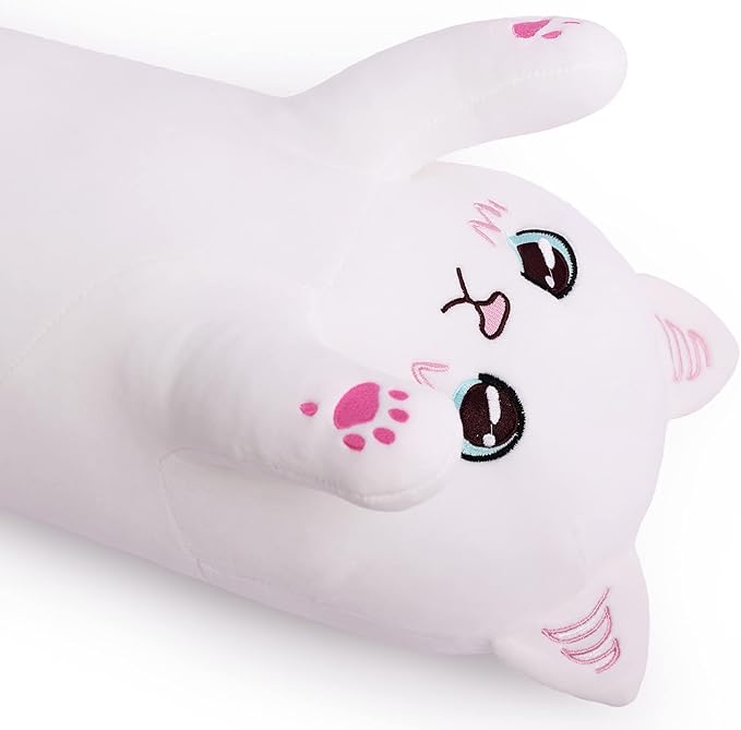 Cat Soft Plush Pillow Cute Cat Body Pillow, Long Stuffed Cat Plush Cat Stuffed Animal Toy Kitten Long Throw Pillow Gift for Kids Girlfriend(50CM,White)