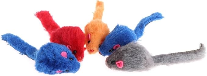 5Pcs Interactive Flocking Plush Mice Toys for Cats - Soft Kitten Catch & Training Play Toys,Flexible Indoor Exercise,Small Plush Biting Toys for Cat Tents,Beds & Houses-Perfect for Indoor Cats（Random）
