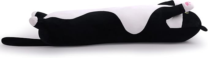 Soft Plush Cute Cat Body Pillow, Long Stuffed Cat Plush Toy Kitten Throw Pillow Gift for Kids, Girlfriend (90CM, Black)