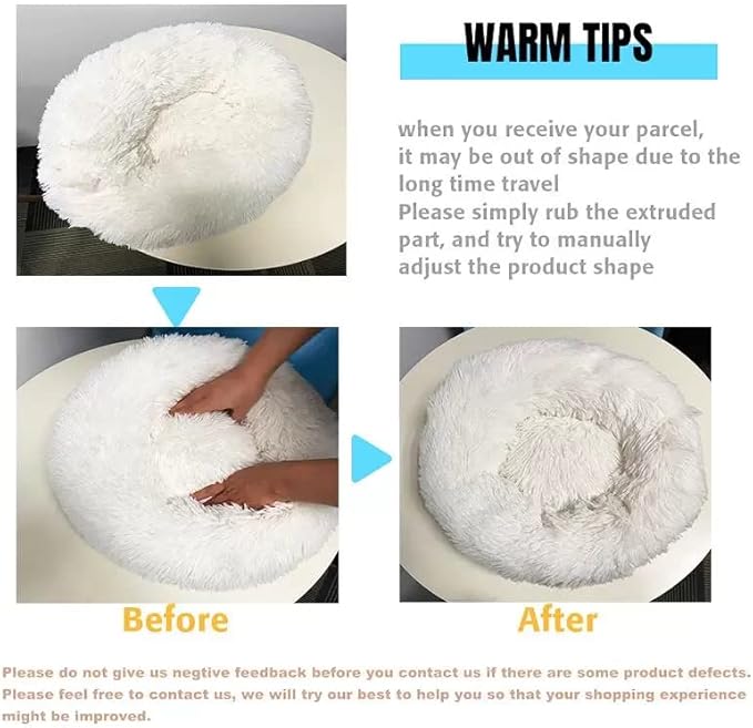 Cat Beds for Indoor Cats - Cat Bed Washable 20/24 inches, Dog Beds for Small Medium Dogs, Anti Anxiety Round Fluffy Plush Faux Fur Cat Bed, Thick Bottom (White, Medium)