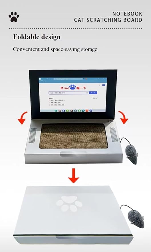 Cardboard Cat Scratcher,Laptop Scratcher Cat Toy with Interactive Mouse Cat Teaser,Laptop Cat Toy,Foldable Corrugated Cardboard Cat Scratching Board