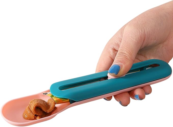 Pet Feeder Cat Strip Squeeze Spoon, Cat Wet Treats Dispense, Multi Functional Pet Spoons Cat Feeder,Cat Wet Food Spoon Feeding Pet Food Spoon Cat Snack Spoon for Lickable Wet Cat Pet Liquid(Blue)